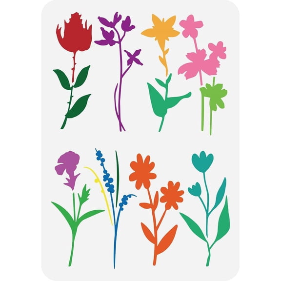 Wildflower Stencil for Painting 8.3x11.7inch Reusable Floral Field Plants Stencil Flower Plants Craft Stencils Spring Flowers Stencil for Painting on Wood Wall Furniture DIY Home Decor colorful DIY