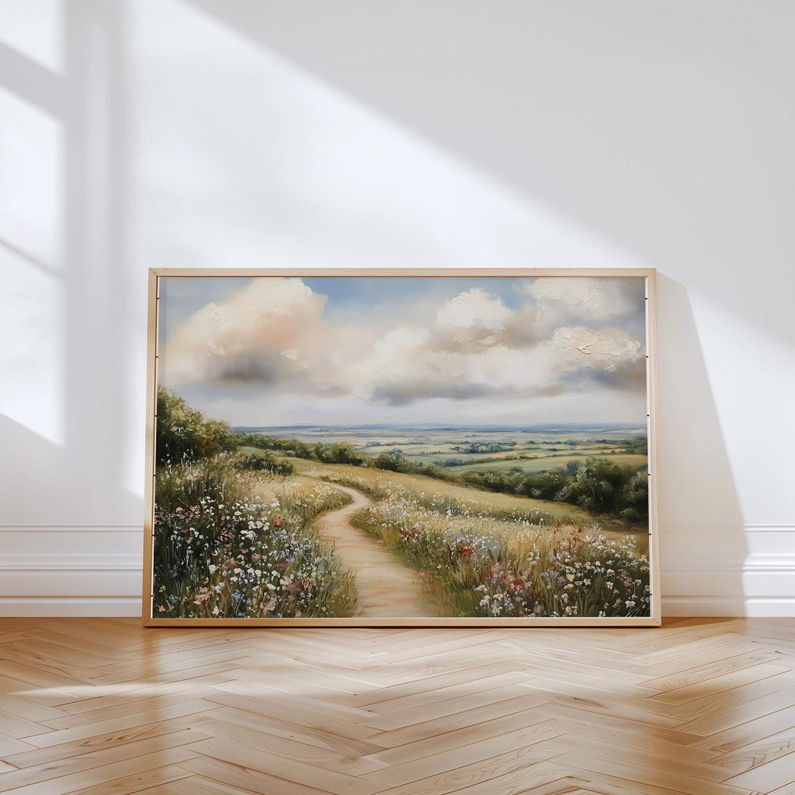 Wildflower Summer Field Landscape Oil Painting, Wall Art Print, Country ...