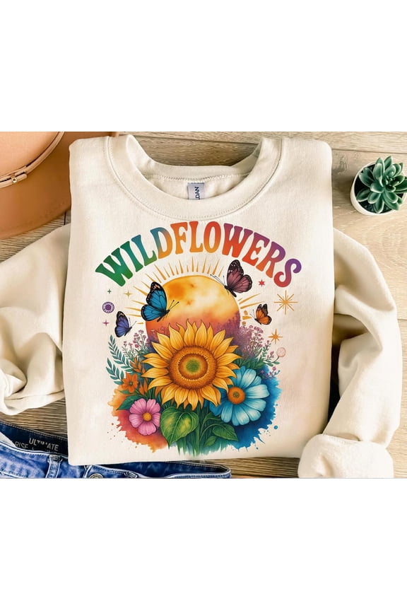 Wildflower Sunflower Butterfly Retro Hippie Sublimation TSHIRT All Size S-5XL
