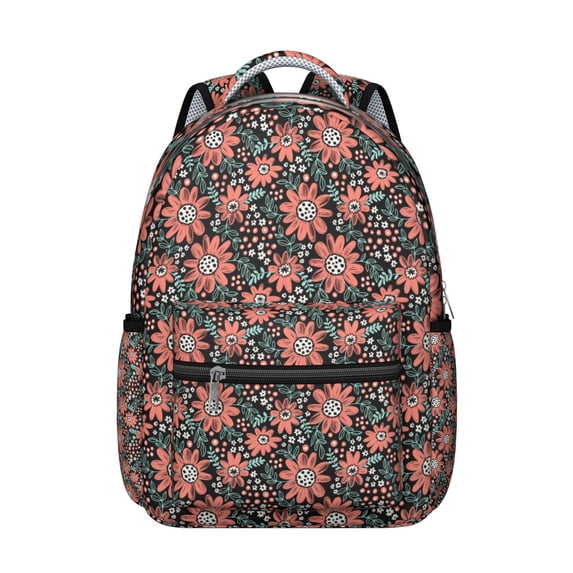 "Wildflower & Sunflower Pattern Backpack - Stylish School Backpack for Women, Roomy, Water-Resistant, Comfortable for Commuting & Campus"