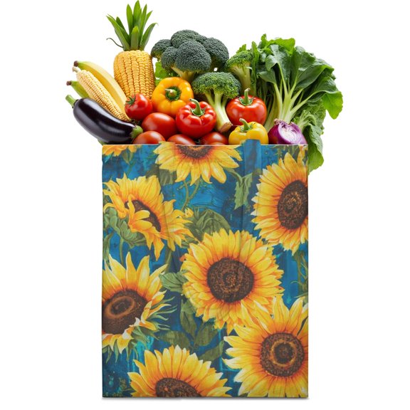 Wildflower Sunflower Pattern Reusable Fabric Tote - Foldable & Washable Grocery Bag for Students