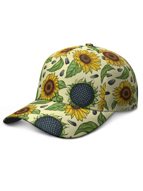 Wildflower Sunflower Print Snapback Hat - Vintage Adjustable Cap for Outdoor Adventures