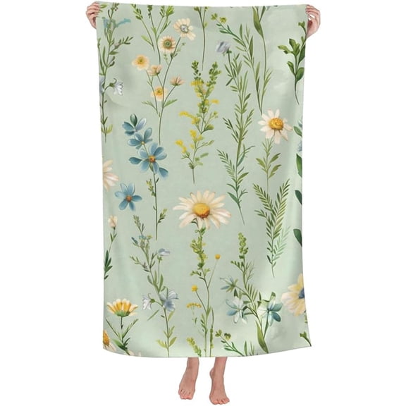 Wildflower Theme Beautiful Beach Towel, Botanical Garden Bloom Sand-Free Microfiber Bath Towel Ultra Soft Quick Dry Pool Towel Absorbent Towel Lightweight Towel for Swimming Bathroom Decor