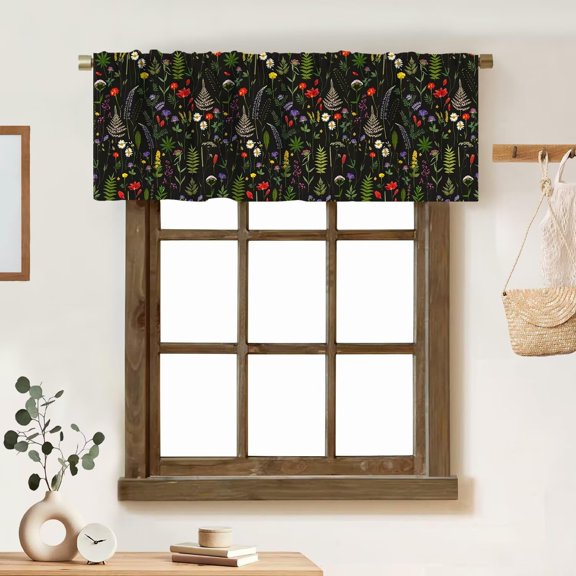 Wildflower Valance Curtain Retro Botanical Floral Rustic Flower Herb Fairy Rustic Forest Rod Pocket Valance Window Treatments Short Curtains for Kitchen Living Room 54x18inch