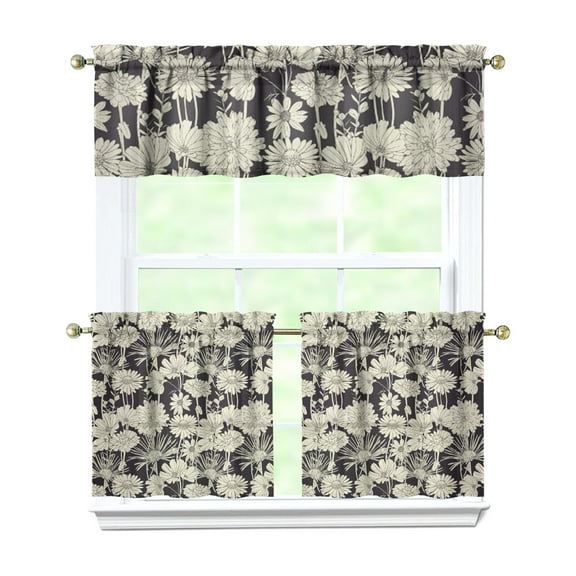 Wildflower Vintage Curtains 24 Inch - 3 Panel Country Rustic Set with Bohemian Floral Print, Farmhouse Kitchen Drapes