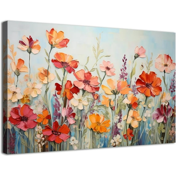 Wildflower Wall Art Colorful Floral Pictures Framed Printed Art for Bathroom Nature Botanical Canvas Prints Poster Modern Abstract Flowers Painting Artwork Living Room Bedroom Home Decorations