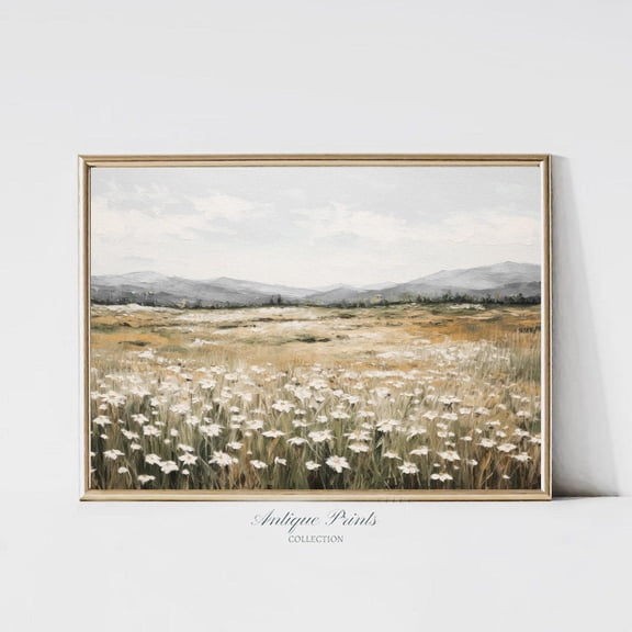 Wildflower Wall Art, Muted Country Landscape Wall Art, Antique Neutral Summer Meadow Poster, Farmhouse Wall Decor, 771, Unframed Poster Size 24x36