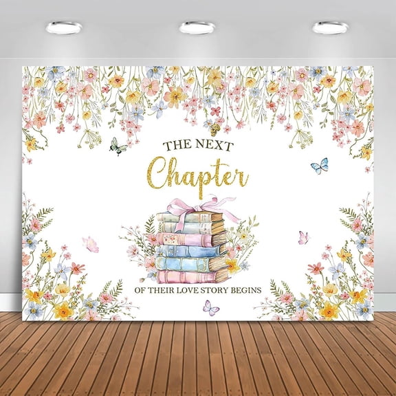 Wildflower Wedding Backdrop The Next Chapter of Their Love Story Begins Photography Background Bridal Shower Engagement Party Decorations Banner Photo Booth Props
