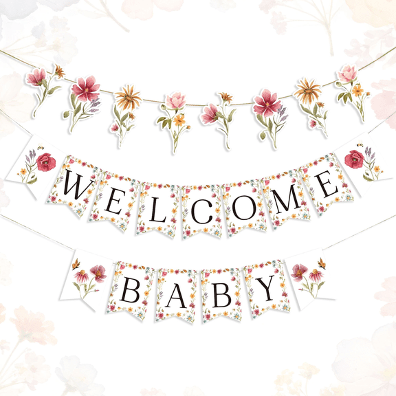 Wildflower Welcome Baby Banner - Double Layer Floral Design  Suitable for Baptisms and Spring Parties