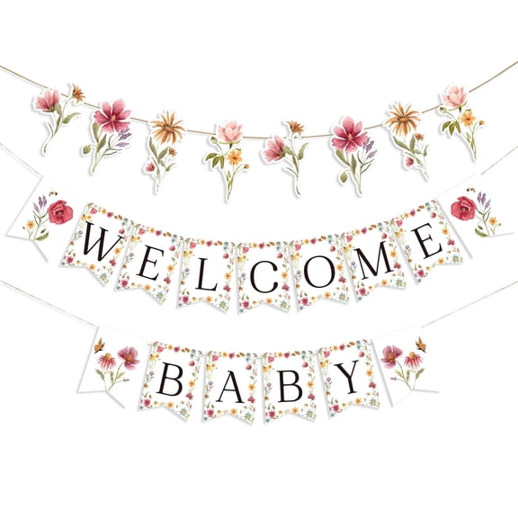 Wildflower Welcome Baby Banner - Double-Layer Floral Design for Baby Shower & Spring Parties