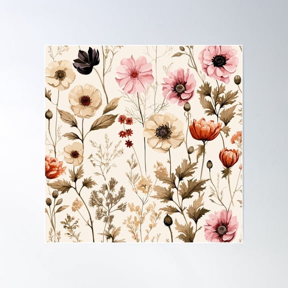 Wildflower Whimsy Poster Wall Art, Modern Wall Decor For Living Room Bedroom, 24x24 UNFRAMED