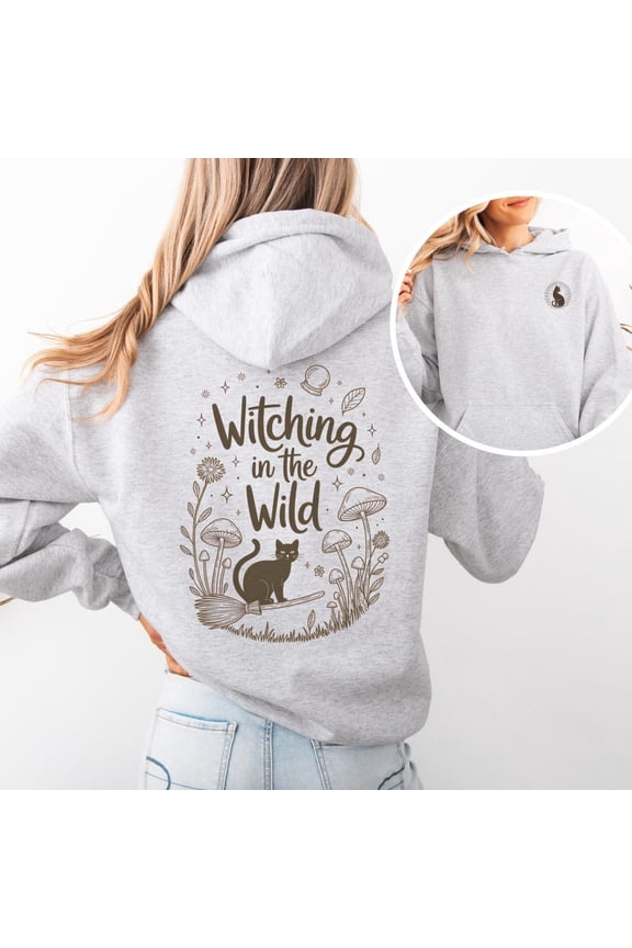 Wildflower Witchy Black Cat Hoodie, Cottagecore Boho Hoodie, Dark Academia Aesthetic, Cozy Autumn Witchcraft Gift