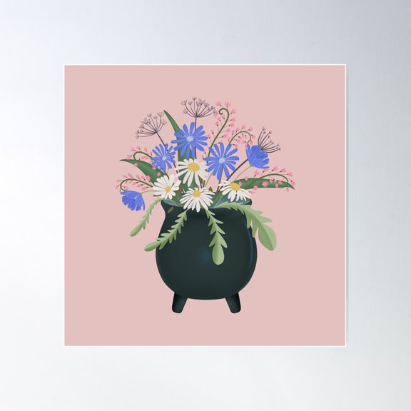 Wildflower Witchy Cauldron Poster Wall Art, Modern Wall Decor For Living Room Bedroom, 16x16 UNFRAMED