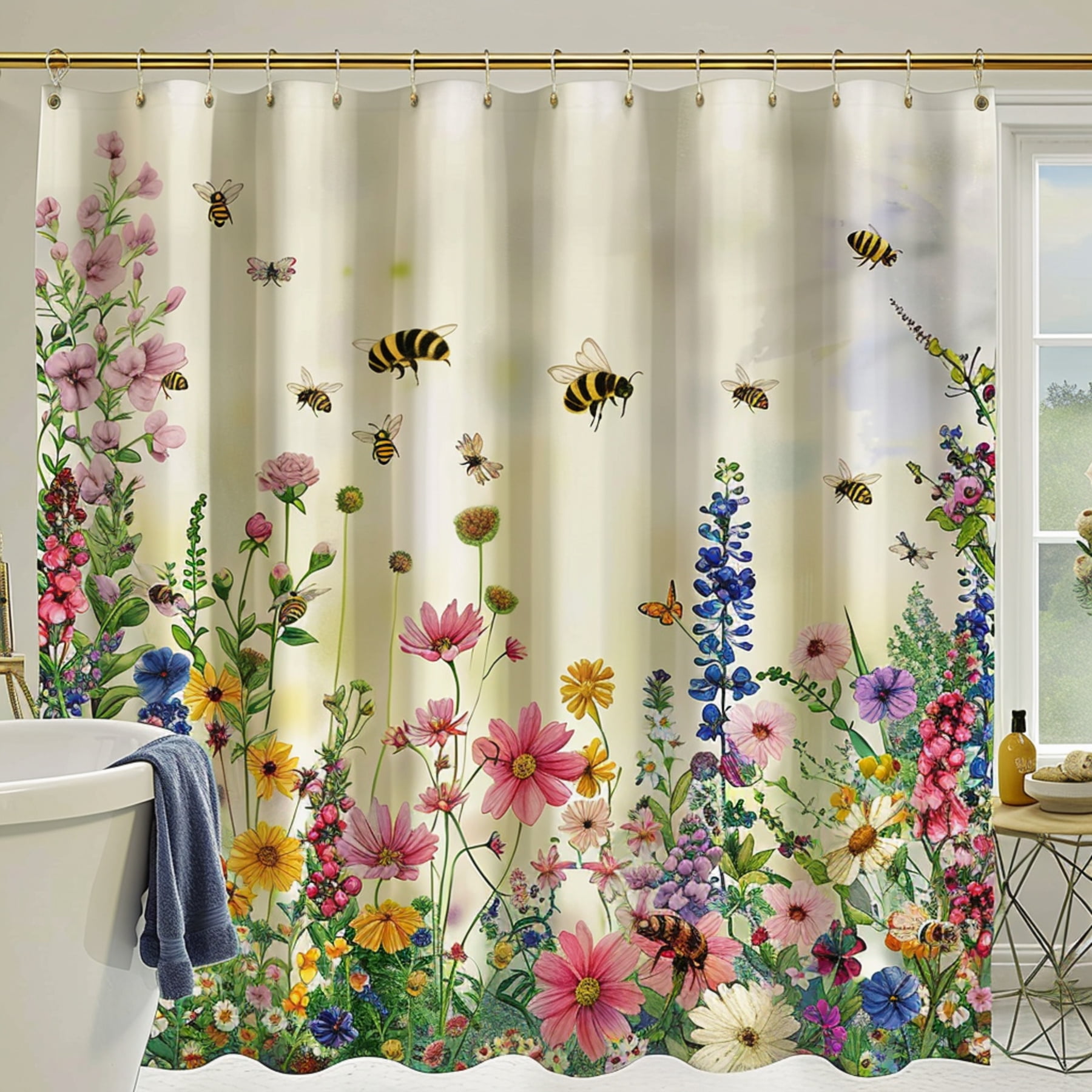 Wildflower and Bee Shower Curtain Cute Pastel Colors Full of Life ...