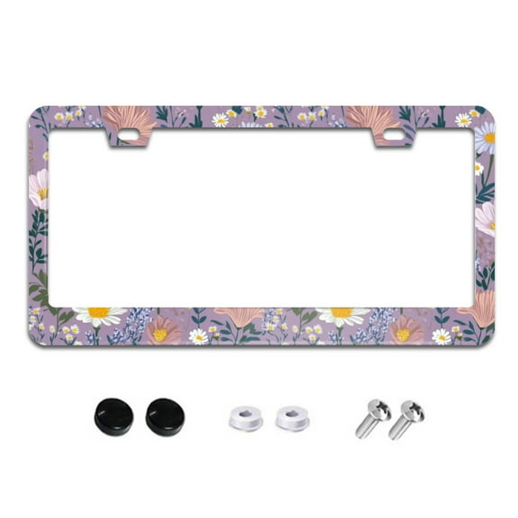 Wildflower and Daisies License Plate Frames for Women Men Car Plate Holder Cover Metal Tag Aluminum Car Accessories Front Rear Plate Decor
