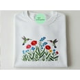 thumbnail image 1 of Wildflower and Hummingbird Embroidered Sweatshirt, Mom Floral Embroidery Sweater, Cozy Flower Crewneck, Botanical Shirt, Mother Day Gift, 1 of 4