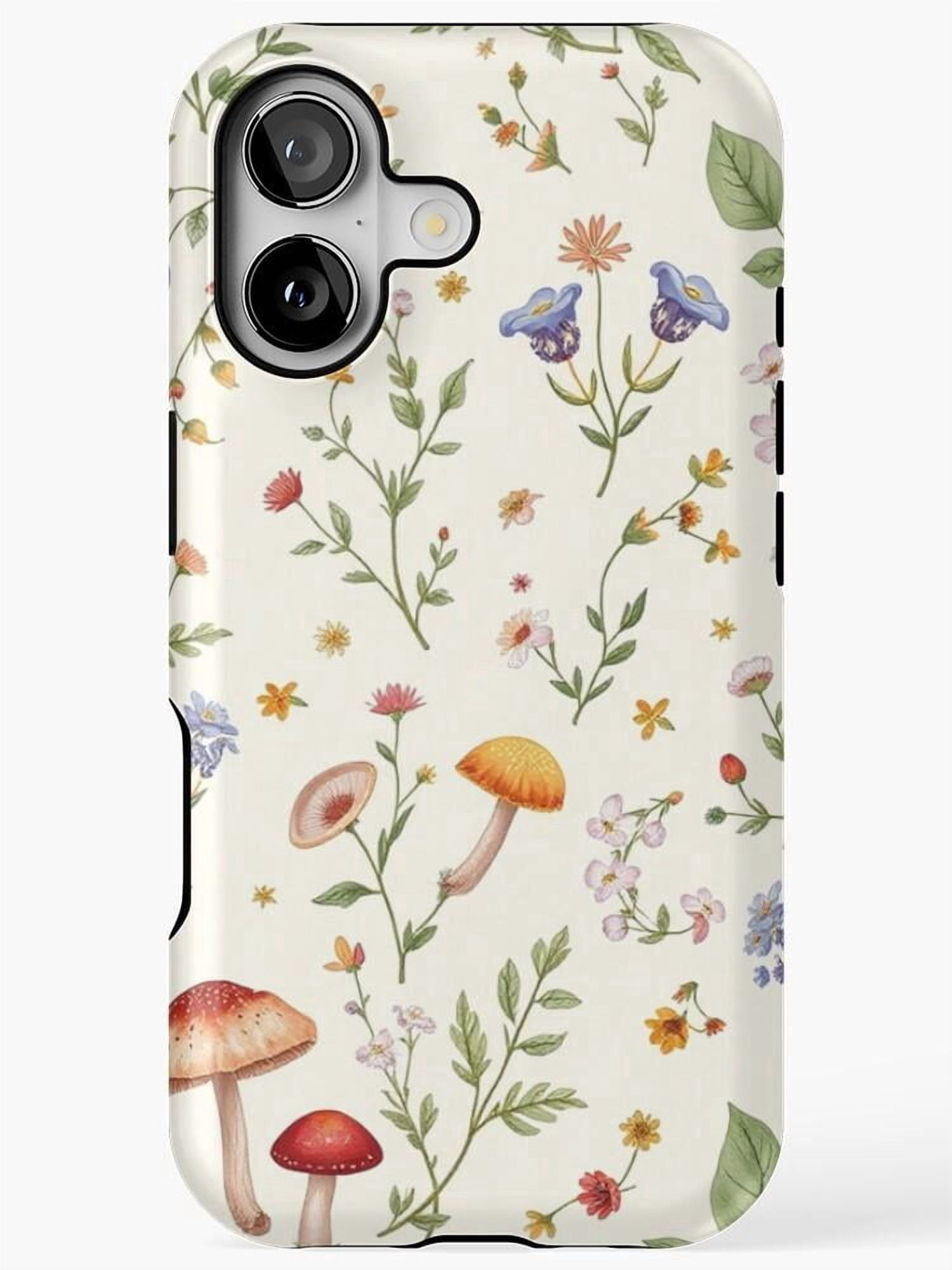 Wildflower and Mushroom Ivory Tough Phone Case, Polycarbonate and TPU ...