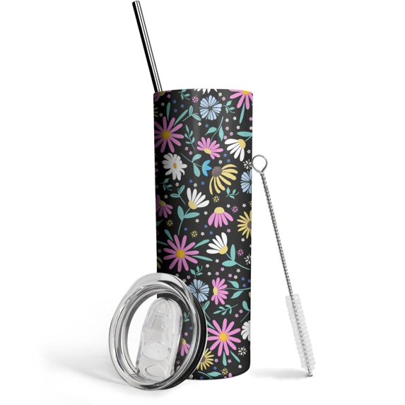 Wildflowers 20 Oz Skinny Tumbler with Lid and Straw - Double Wall Vacuum Insulated Tumbler- Birthday Gifts for Mom Sister Friends Women