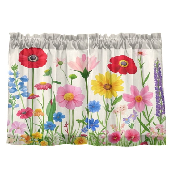 Wildflowers 27"x24" Linen Look Cafe Curtain Set with Privacy and UV Protection