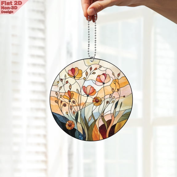 Wildflowers Acrylic Hanging Ornament – Stained Glass Style 2D Nature Decor – Floral Meadow Sun Catcher – Home, Car Decoration, Unique Gift for Flower & Nature Lovers