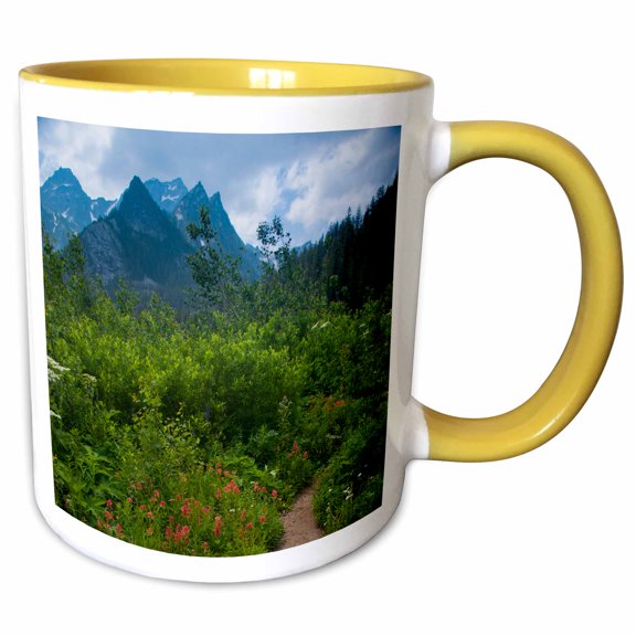 3drose, Wildflowers and Mt. Stuart, Alpine Lakes Wilderness, Washington, Usa., 11oz Two-tone Yellow Mug
