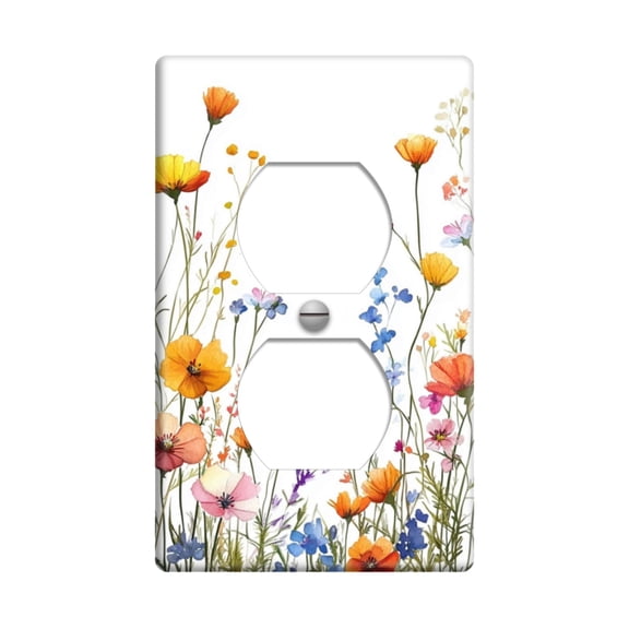 Wildflowers Art Switchplate Outlet Covers, Rustic Floral Plant 1 Gang Duplex Light Switch Cover Plates, Decorative Electrical Wall Panels, GFCI Socket Cover for Bathroom Bedroom Decor