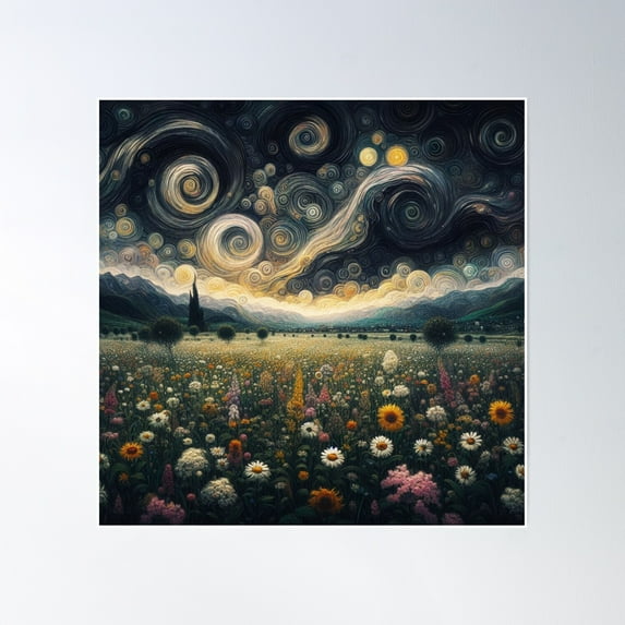 Wildflowers At Night Poster Wall Art, Modern Wall Decor, 30x30 UNFRAMED