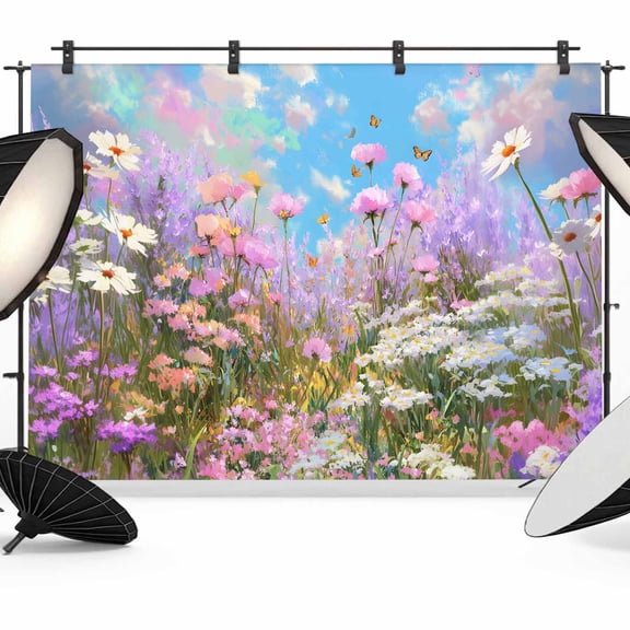 Wildflowers Backdrop for Photoshoot,Photography Photo Studio Background Wall Backdrop,Spring Country Oil Painting Floral Plant Back Drop Banner Panel for Portraits Wedding Party Live Streaming 8x6Ft