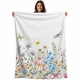 thumbnail image 1 of Wildflowers Blanket Soft Cozy Warm Twin Blanket for Bed, Plush Fuzzy Flannel Fleece Blankets for Sofa, Farmhouse Country Dragonfly Butterfly Floral Throw Blankets for Couch, Gifts for Men, 60"x80", 1 of 9