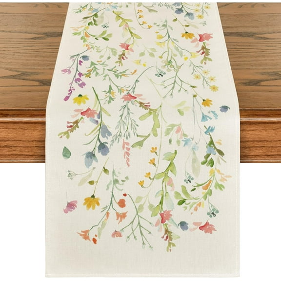 Wildflowers Bloom Flowers Spring Table Runner, Seasonal Summer Floral Kitchen Dining Table Decoration for Home Party Decor 13x120 Inch