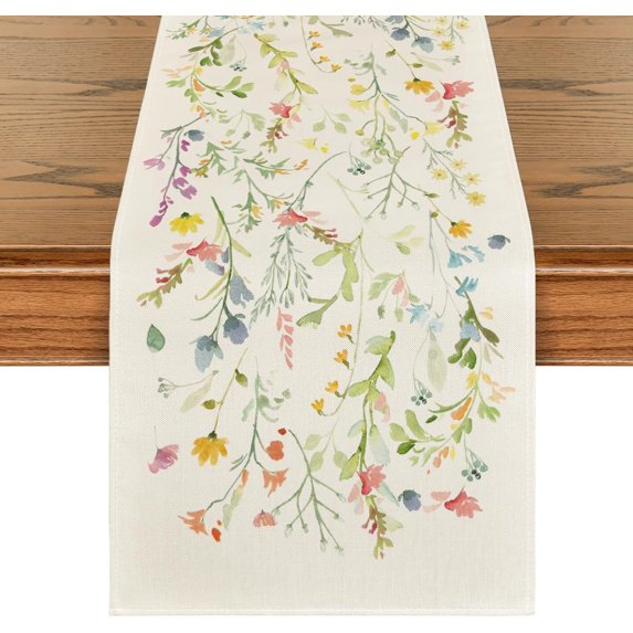Wildflowers Bloom Flowers Spring Table Runner, Seasonal Summer Floral Kitchen Dining Table Decoration for Home Party Decor 13x72 Inch