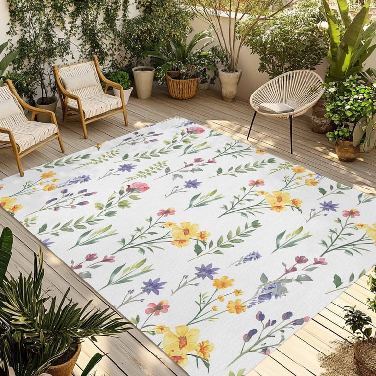 Wildflowers Blossom Outdoor Rug 3x5 Ft - Reversible Patio Rug