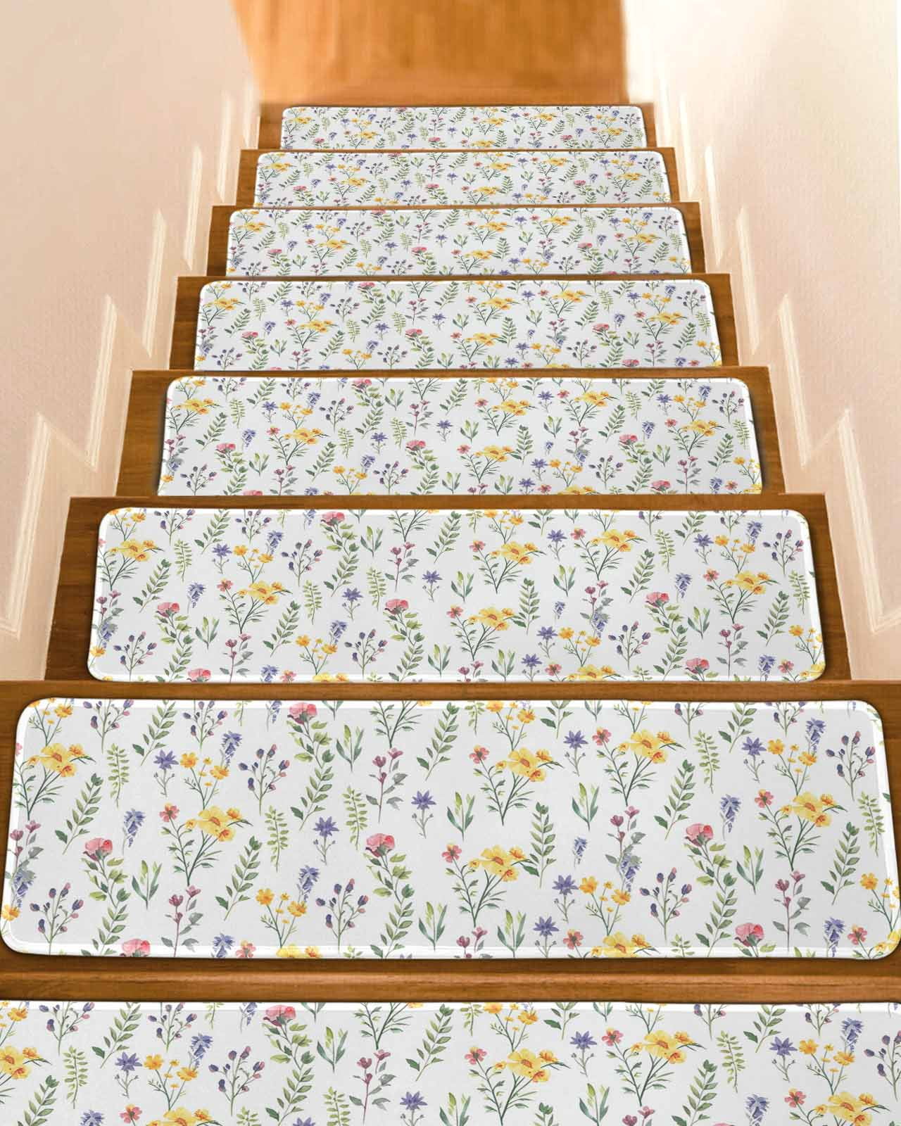 Wildflowers Blossom Stair Treads for Wooden Steps Indoor Runner Rug ...