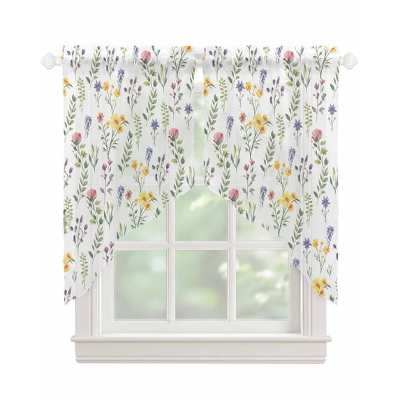 Wildflowers Blossom Swag Valances for Windows, Spring Pastoral Botanical Flowers Rustic Rod Pocket Sheer Valances for Windows, Swag Toppers Light Filtering for Kitchen Living Room 2 Panels 28''x36''