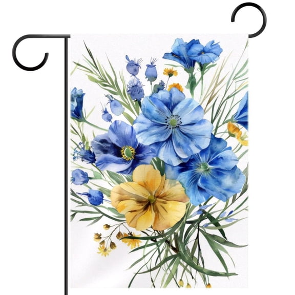 Wildflowers Blue and Yellow Color on White Double Sided Garden Flag Decorative Weather Resistant Yard Flag, Large DIY Vertical Flag for Farmhouse Patio Lawn, 28x40 Inch