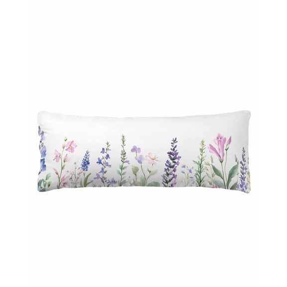 Wildflowers Body Pillow Cover 20 x 54 Inch Decorative Pillow Cover Lavender Spring Floral Pastoral Pastel Lumbar Pillowcase Seasonal Rectangle Cushion Case for Couch Sofa Bed Living Room
