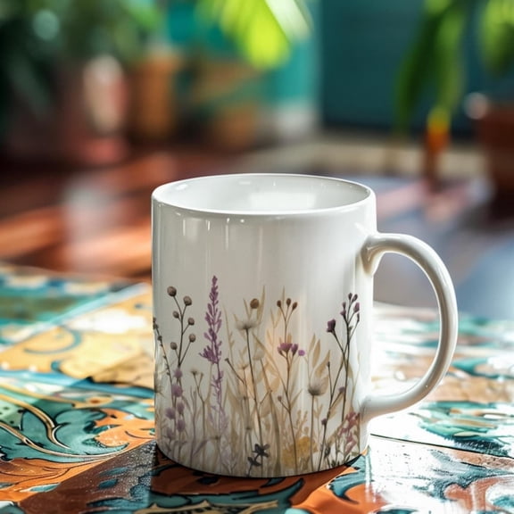 Wildflowers Boho Coffee Mug, Pressed Flowers Mug, Cottagre, Pastel Floral Mug, Wildflower Tea Cup, Garden Lover, Gift Her, Mom.