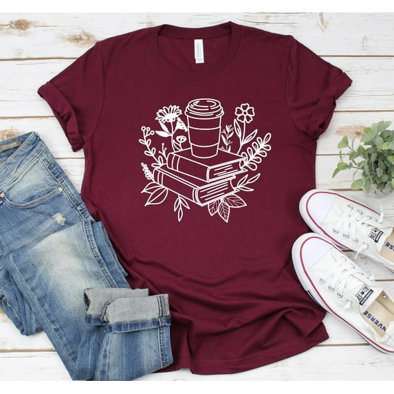 Wildflowers Book Shirt, Floral Books Shirt, Book And Coffee Lover Shirt, Book Lover Shirt, Bookish Shirt, Reading Shirt, Shirt For Librarian