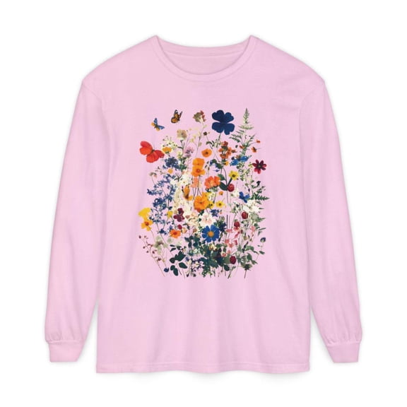 Wildflowers & Butterflies Long Sleeve T-shirt: Comfort Colors Cottagecore Floral