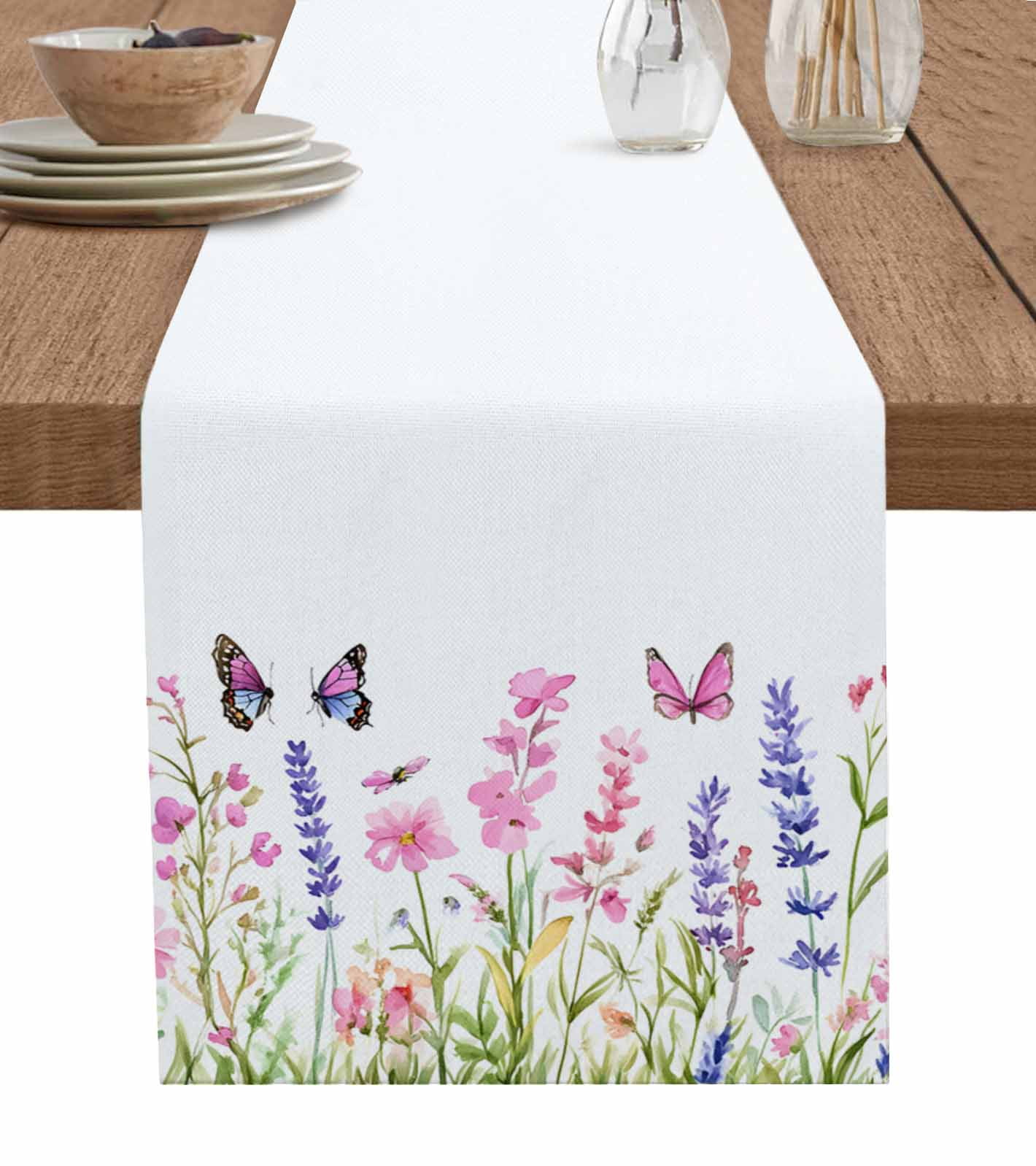 Wildflowers Butterflies Table Runner 60 Inches, Pastoral Spring Garden ...