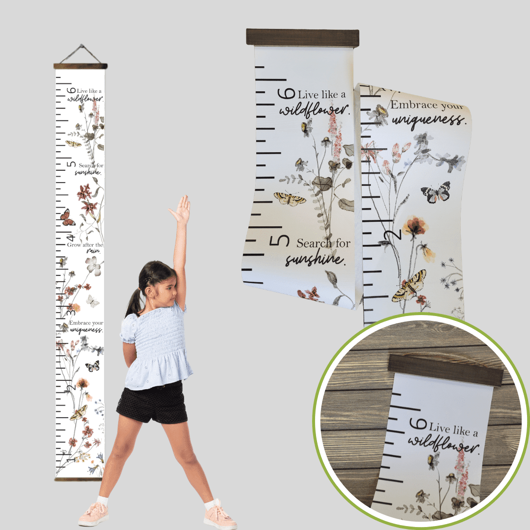 Wildflowers Butterflies Watercolor Canvas Growth Chart Height Ruler ...