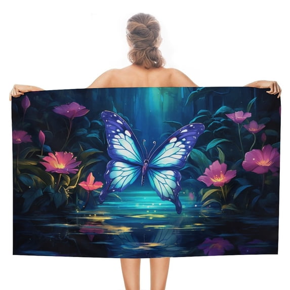 Wildflowers Butterfly Beach Towel Microfiber Beach Towels Sand Free Quick Dry Lightweight Travel Towels