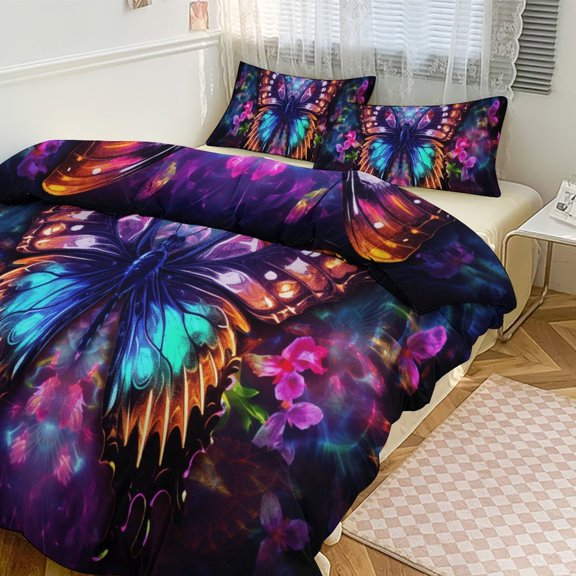 Wildflowers Butterfly Bedding Sets Twin Duvet Cover 3 Piece Cute Bed Set for Boys Girls Kid
