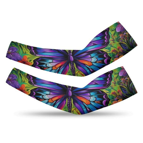 Wildflowers Butterfly Cooling Arm Sleeves Cover Summer Sun Protection Arm Sleeves For Men Women Baseball Cycling Golf Running