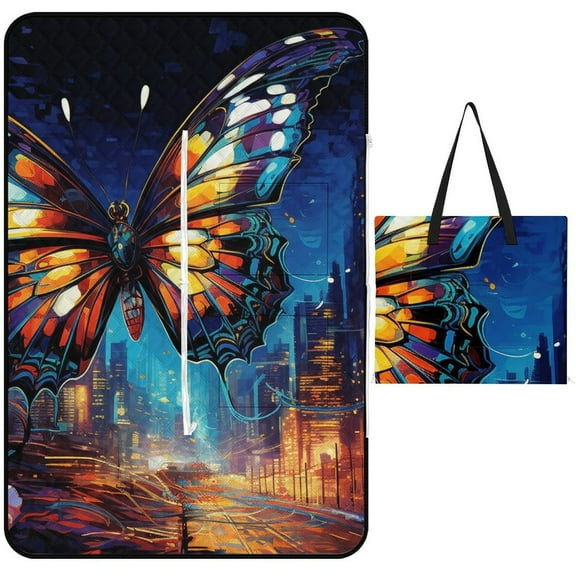 Wildflowers Butterfly Picnic Blanket Waterproof Outdoor Beach Blanket Hand-held Pad Suitable for Travel, Camping, Beach, Family Gatherings