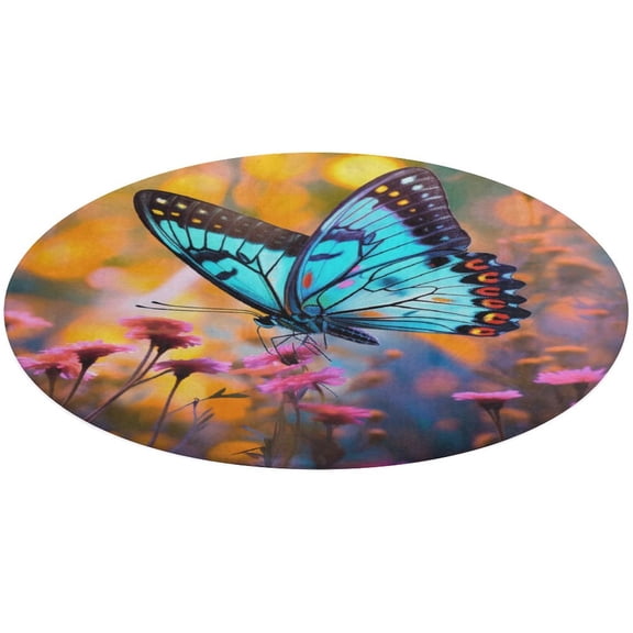Wildflowers Butterfly Round Rugs -Washable Non-Slip Small Round Area Rug Throw Soft Circle Rugs for Bedroom, Modern Print Indoor Carpet for Entryway Sofa Living Room