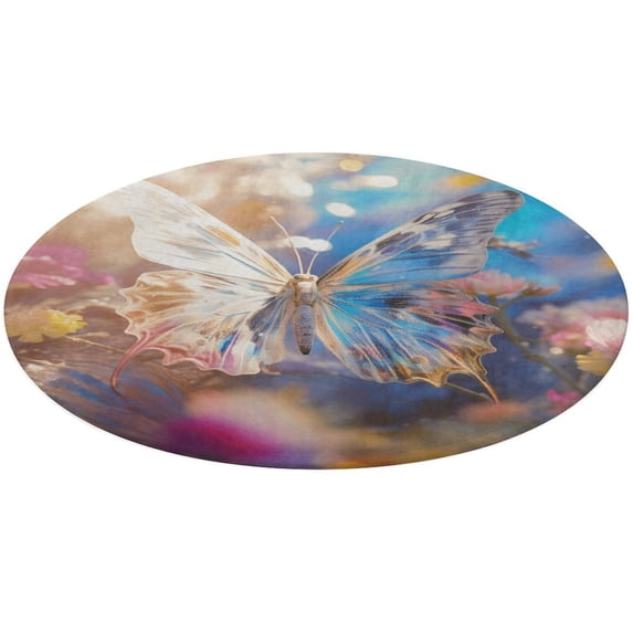 Wildflowers Butterfly Soft Bedroom Round Area Rug, Washable Cute Nursery Circle Throw Mat, Non-Slip Contemporary Small Low Pile Floor Carpet for Dorm Bedside