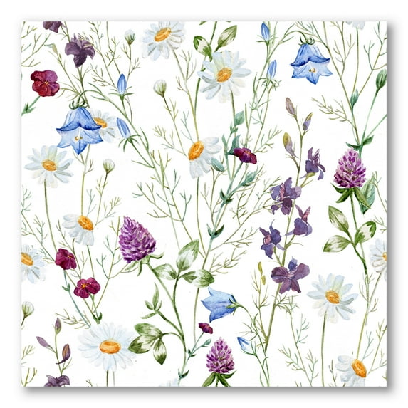 Wildflowers Clover Bell and Chamomile I 30 in x 30 in Painting Canvas Art Print, by Designart