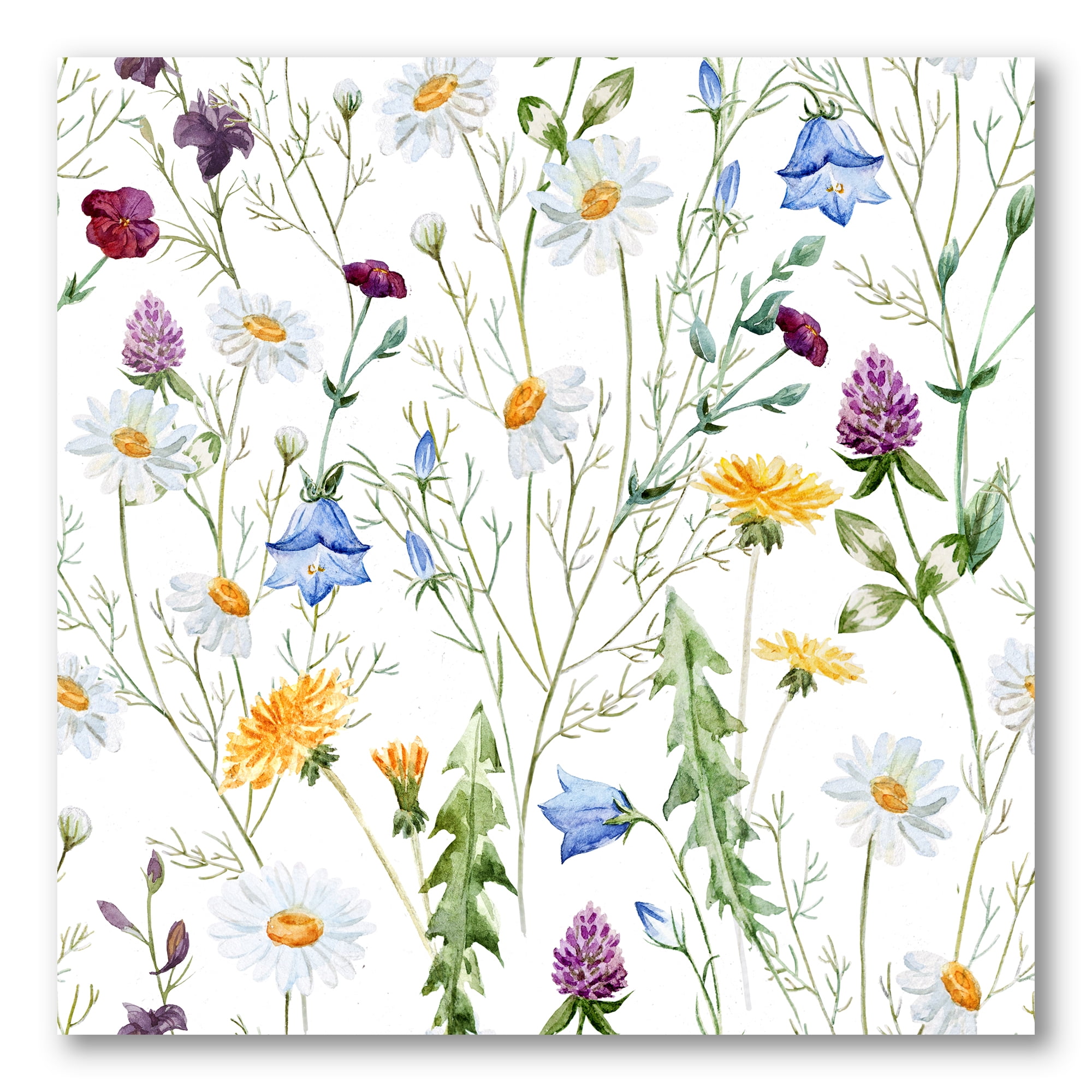 Wildflowers Clover Bell and Chamomile III 16 in x 16 in Painting Canvas Art Print, by Designart