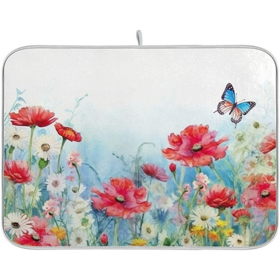 Wildflowers Dish Drying Mat, Absorbent Microfiber Pad Protector For Kitchen Counter Top Mat Dish Drainboard 16x18in Home Decor
